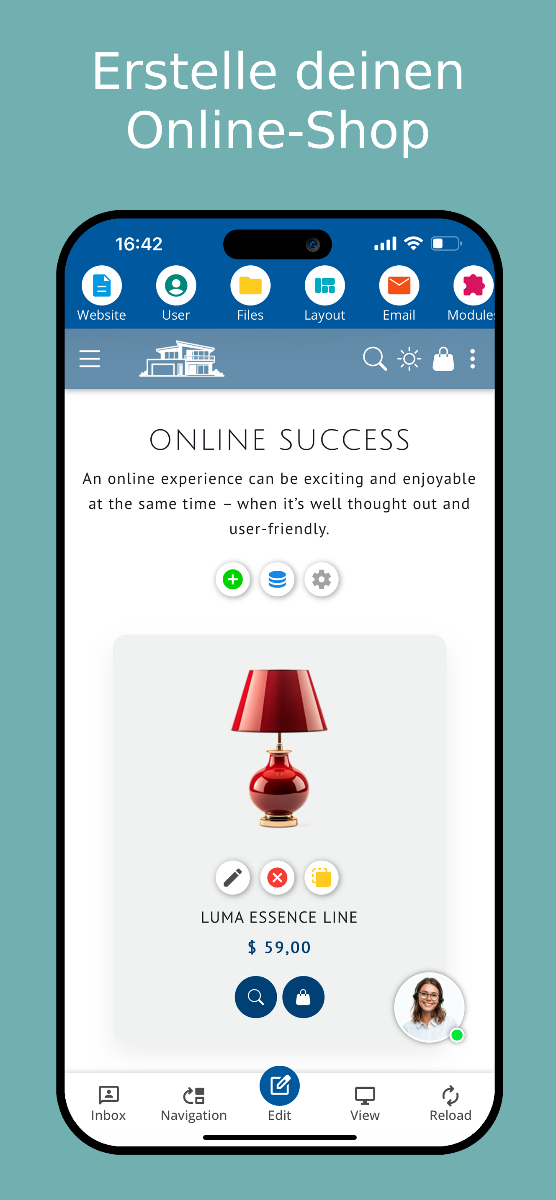 Online-Shop erstellen in der Website Builder App – Smartphone Screenshot