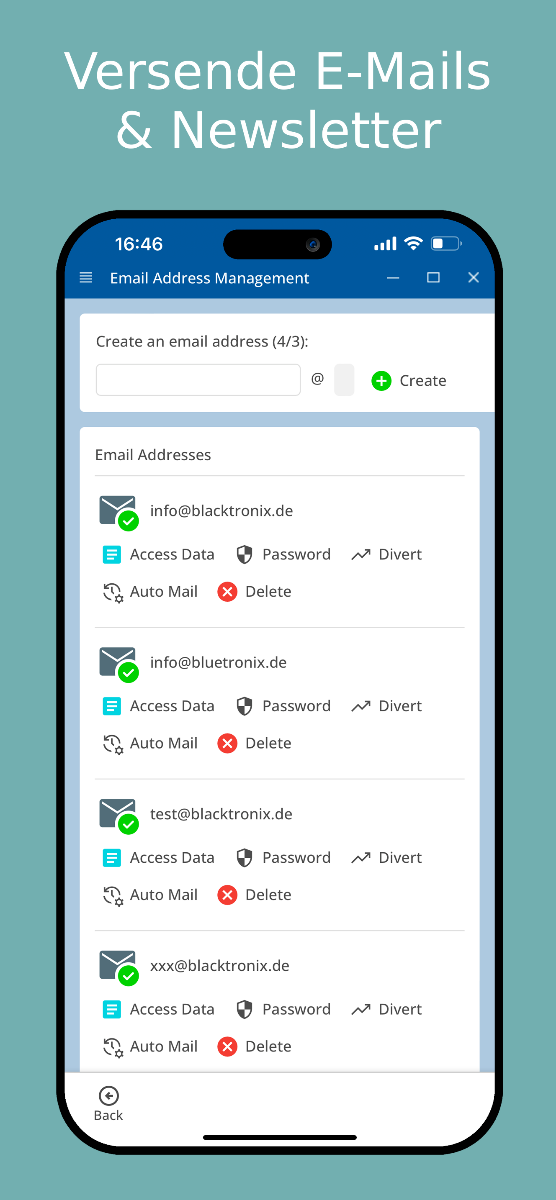 Newsletter und E-Mails versenden über App – mobile Ansicht